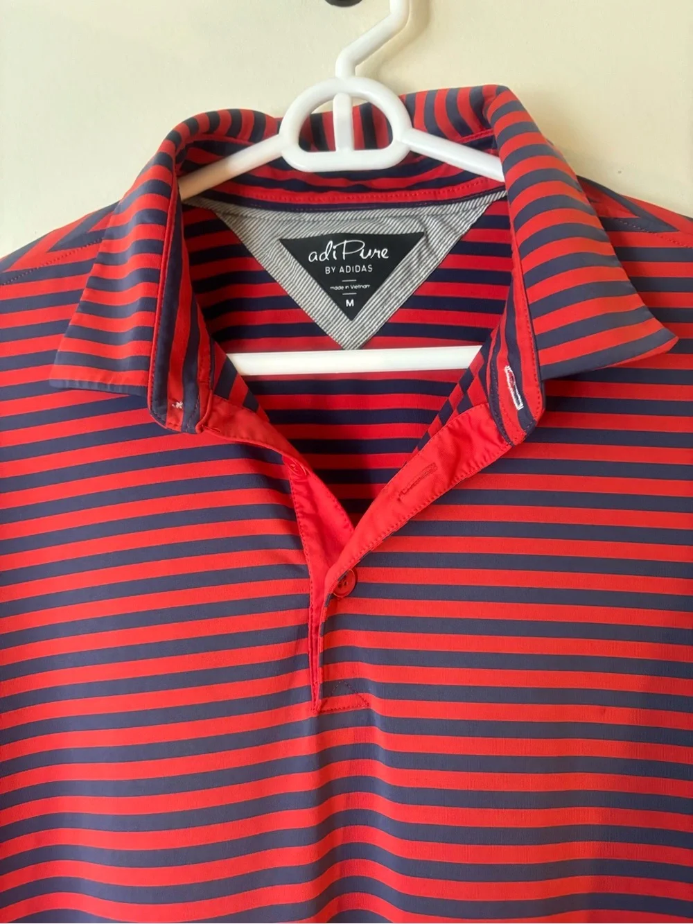 adidas Adipure Red and Navy Striped Men's Polo Shirt